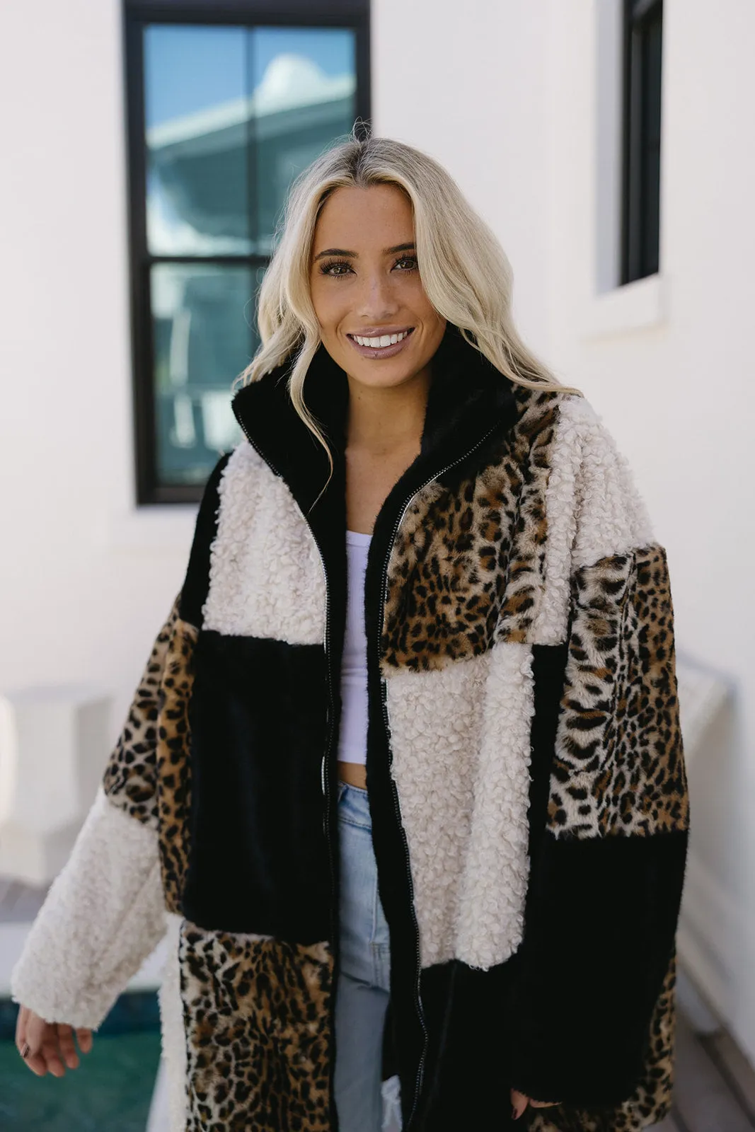 Layna Leopard Print Coat - Black