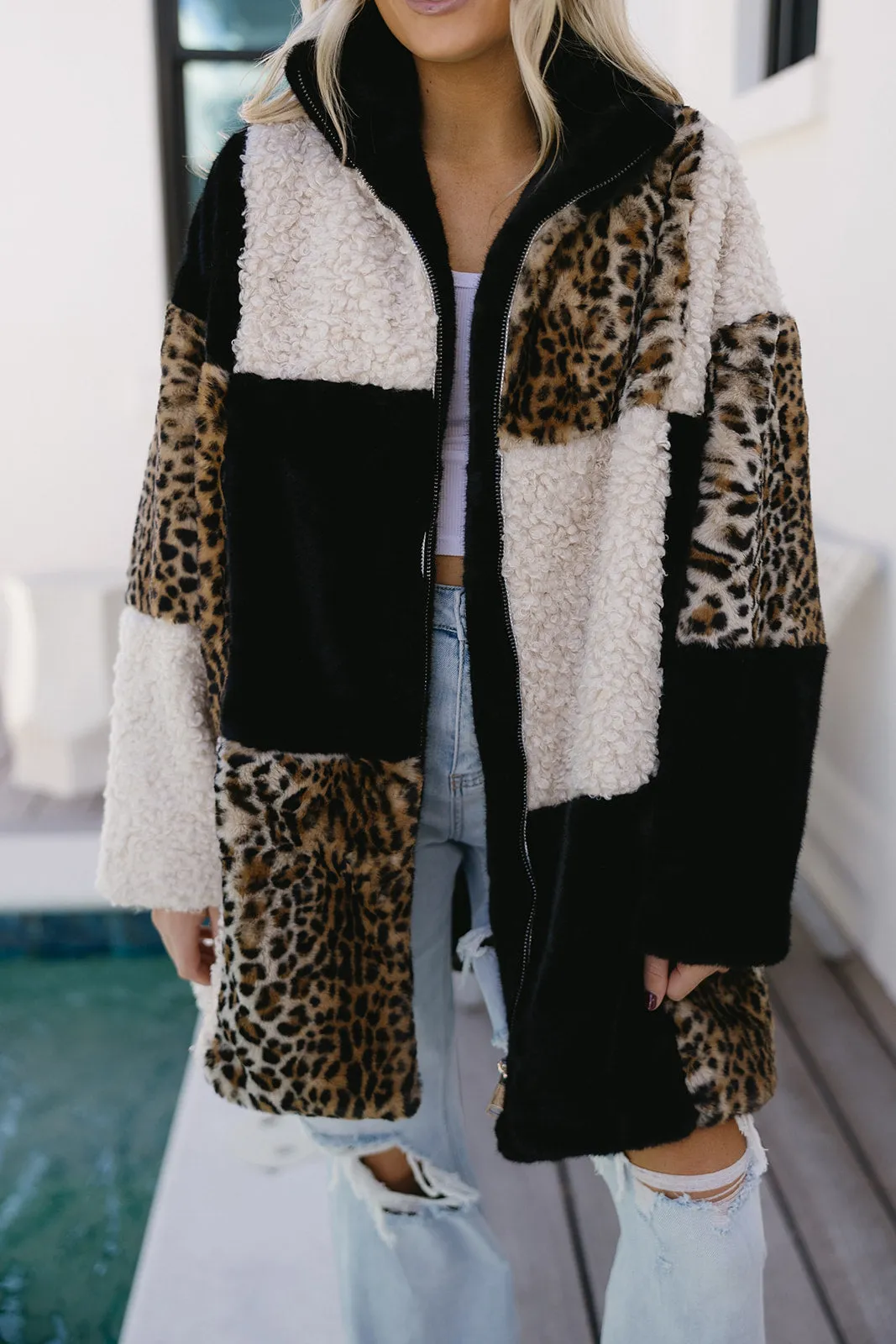 Layna Leopard Print Coat - Black