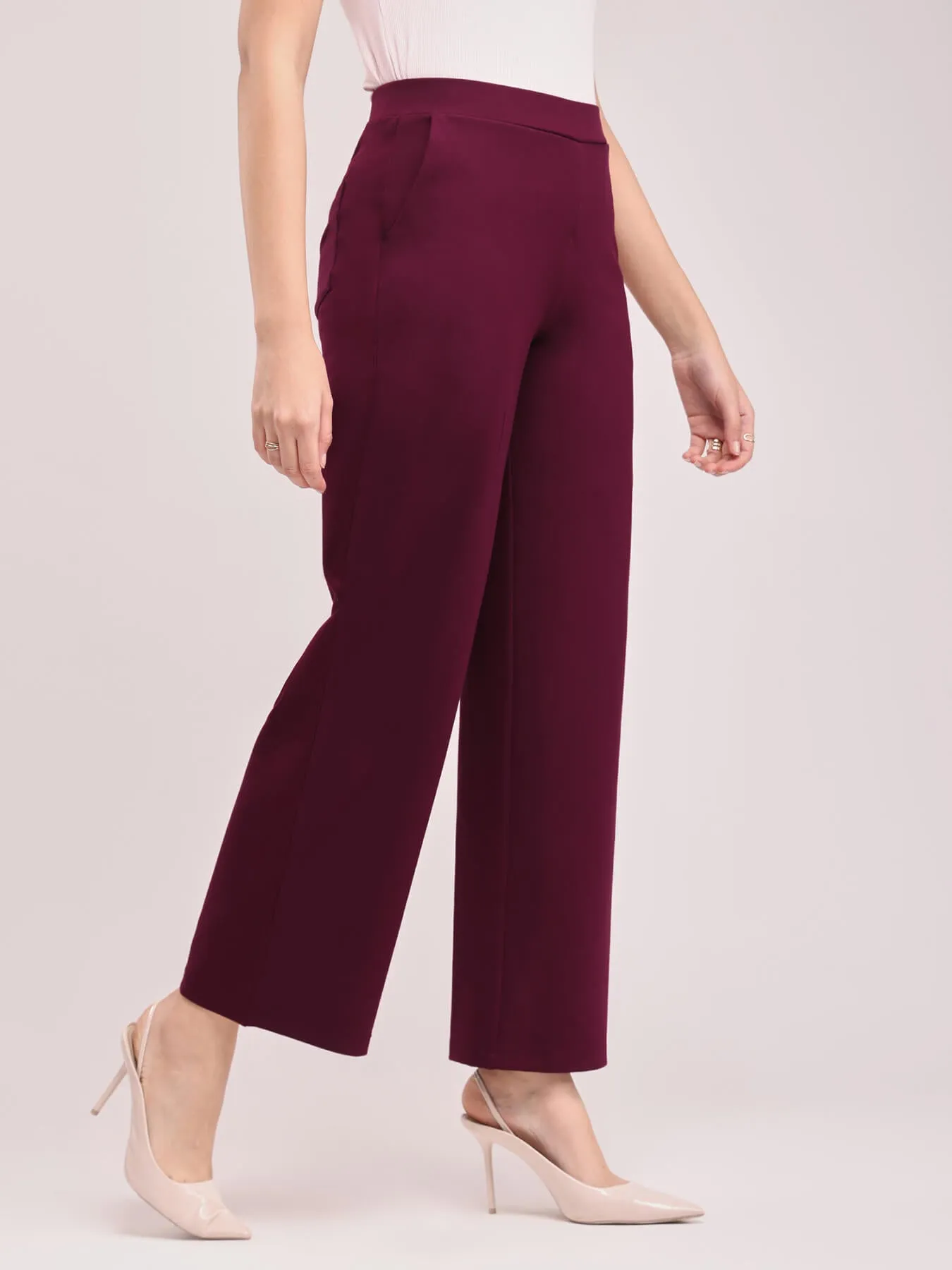 LivIn Wide Leg Pants - Maroon