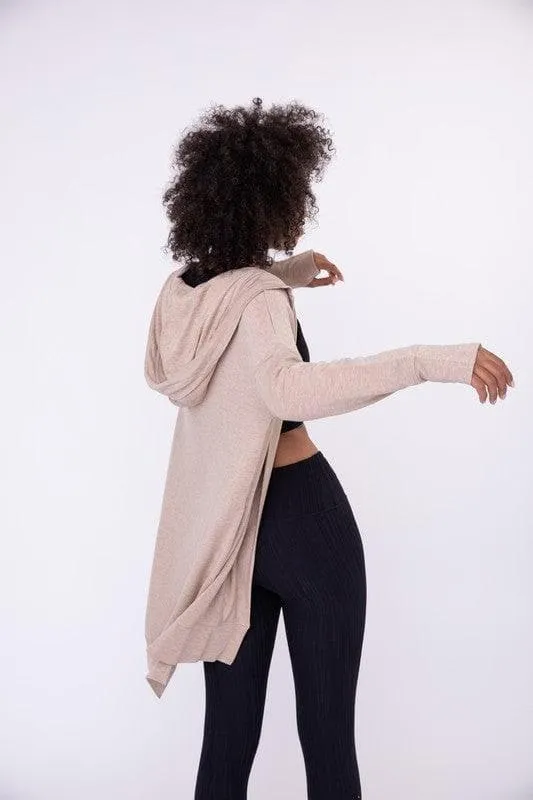 Longline Hooded Cardigan with Pockets, Natural