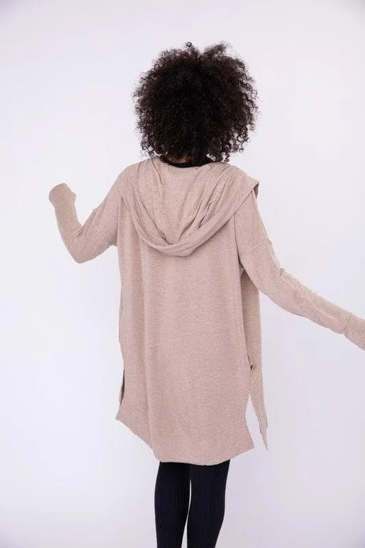 Longline Hooded Cardigan with Pockets, Natural