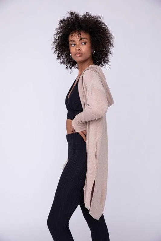 Longline Hooded Cardigan with Pockets, Natural