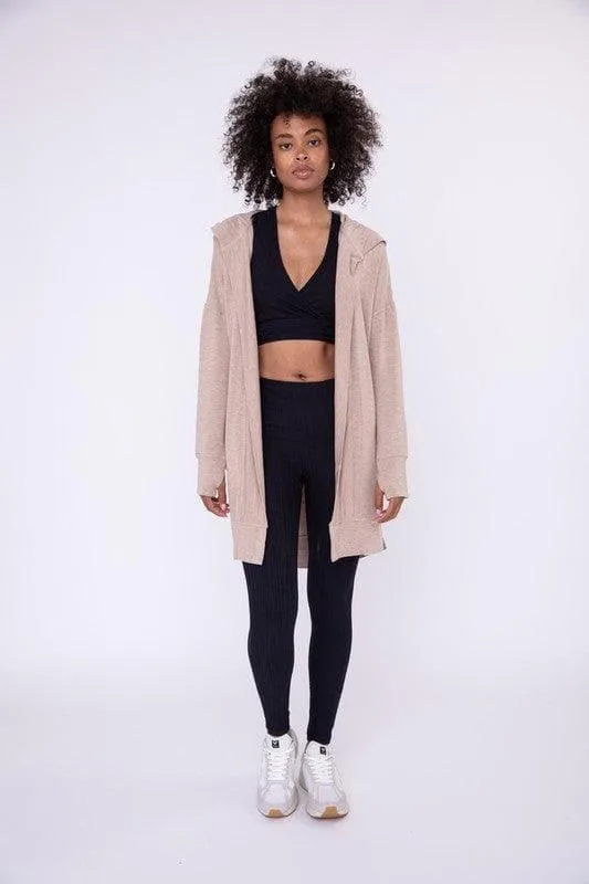 Longline Hooded Cardigan with Pockets, Natural