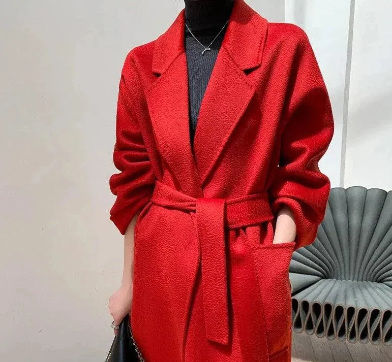 Luxurious Long Length 100% Australian Wool Coat with Turn-Down Collar