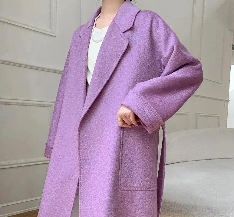 Luxurious Long Length 100% Australian Wool Coat with Turn-Down Collar