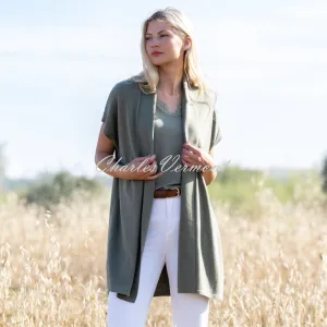 Marble Longline Cover-up Cardigan - Style 7466-123 (Khaki)