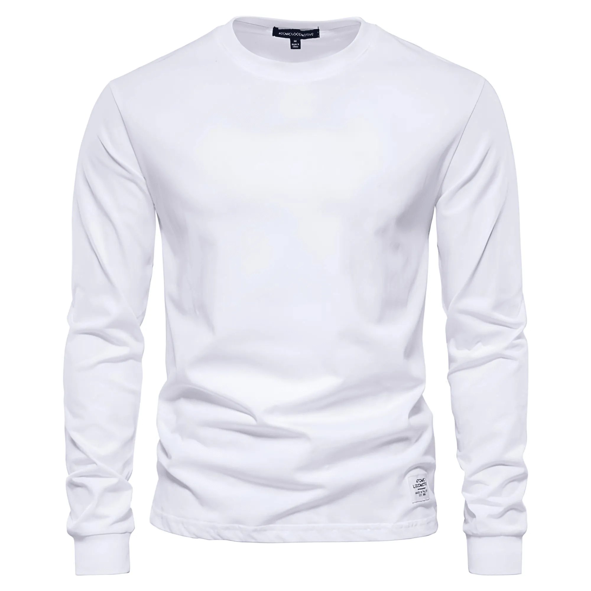 Men's Cotton Pullover Tops Comfortable Anti-Pilling Crew Neck Elastic Cuff Long Sleeve Essential Shirts For Men