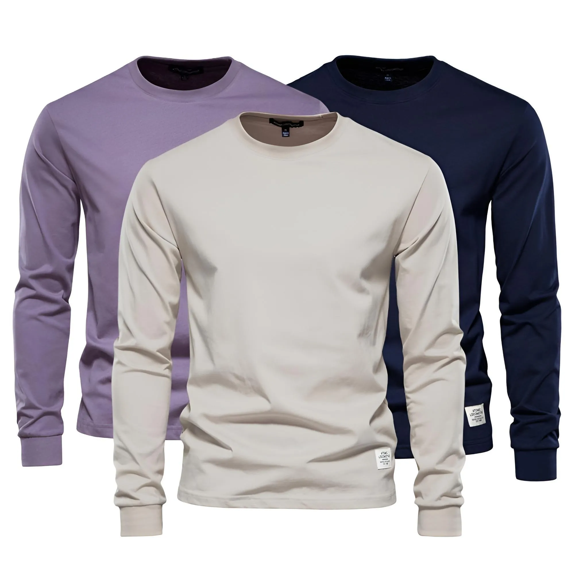 Men's Cotton Pullover Tops Comfortable Anti-Pilling Crew Neck Elastic Cuff Long Sleeve Essential Shirts For Men