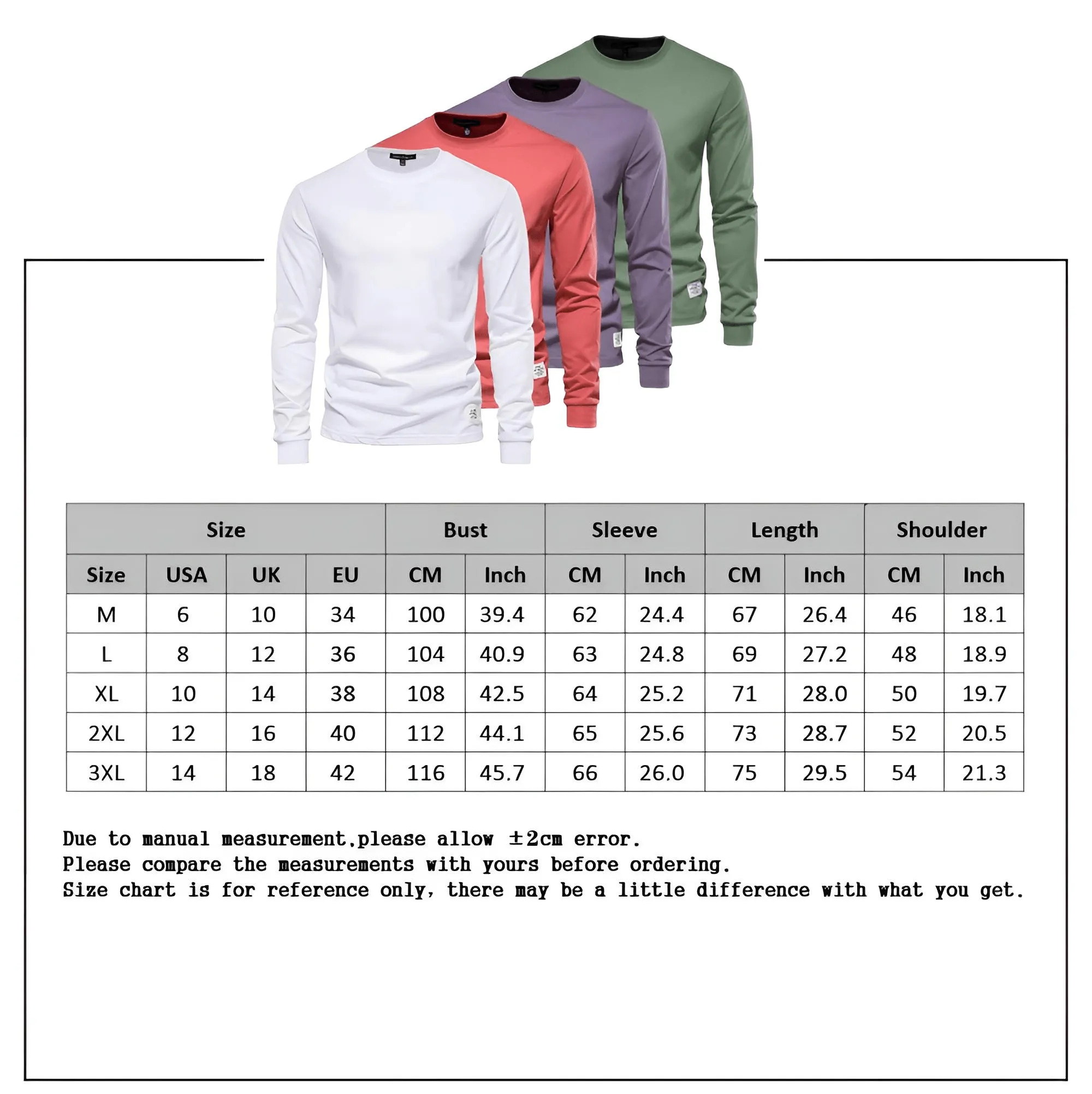 Men's Cotton Pullover Tops Comfortable Anti-Pilling Crew Neck Elastic Cuff Long Sleeve Essential Shirts For Men