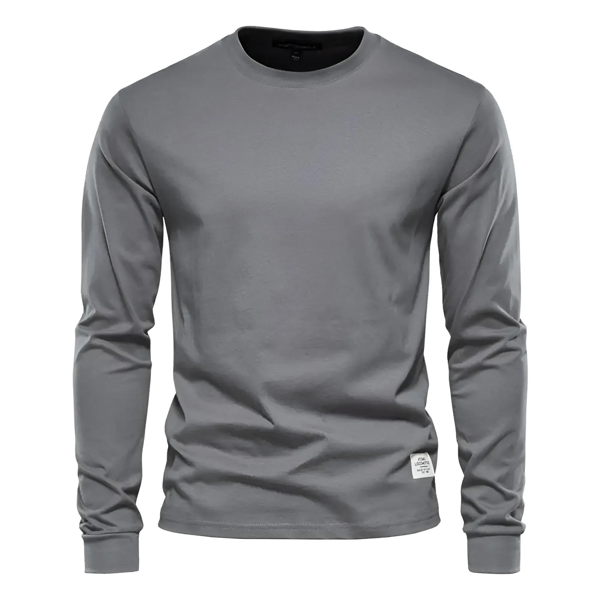 Men's Cotton Pullover Tops Comfortable Anti-Pilling Crew Neck Elastic Cuff Long Sleeve Essential Shirts For Men