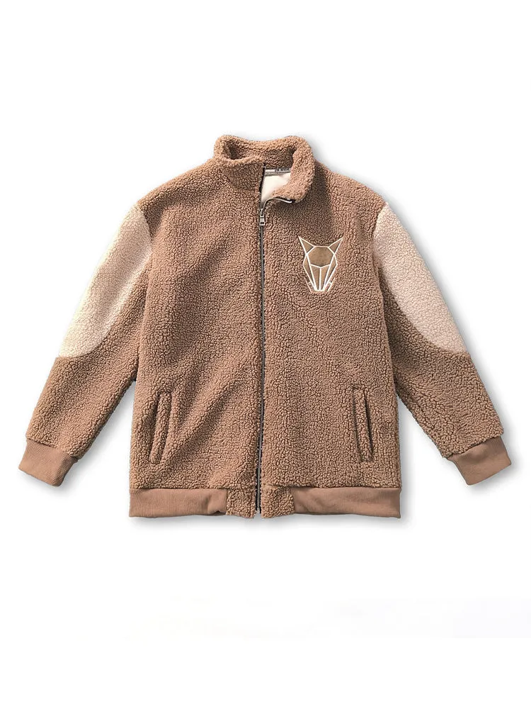 Men'S Fleece Embroidery Lambswool Coat