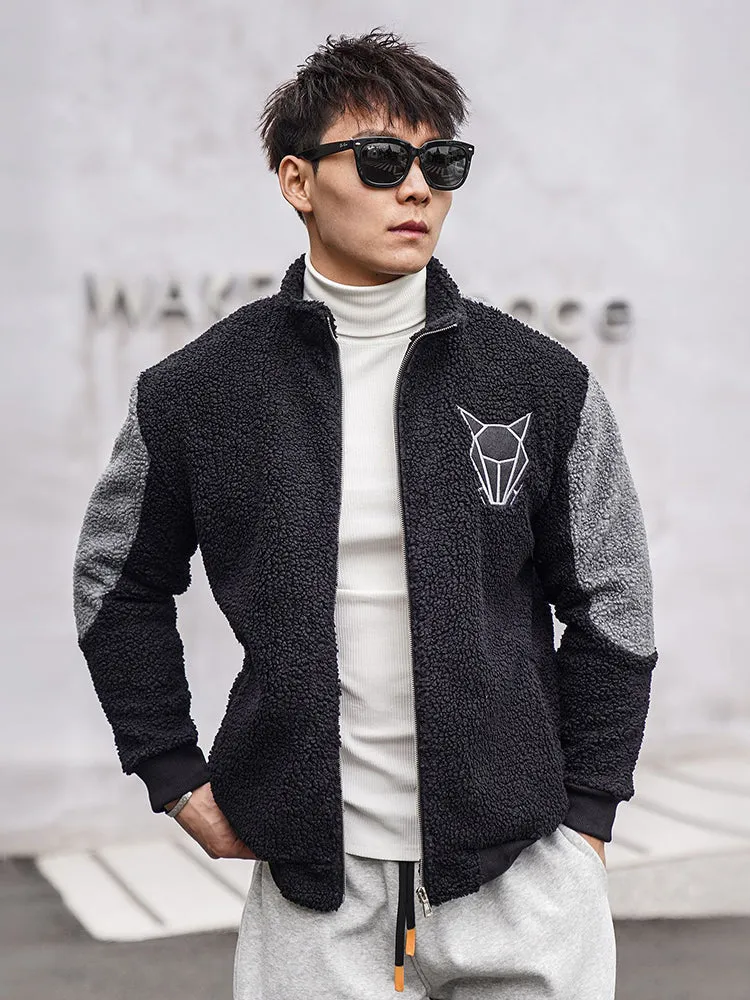 Men'S Fleece Embroidery Lambswool Coat