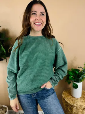 Olive Green Essential Corded Crew Sweatshirt