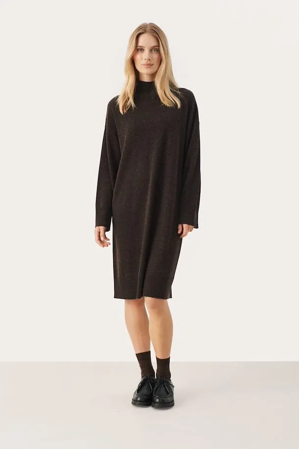 Part Two ClarahPW Knit Long Sleeve Dress in Chocolate Torte