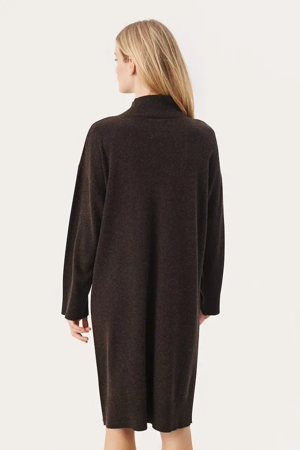 Part Two ClarahPW Knit Long Sleeve Dress in Chocolate Torte