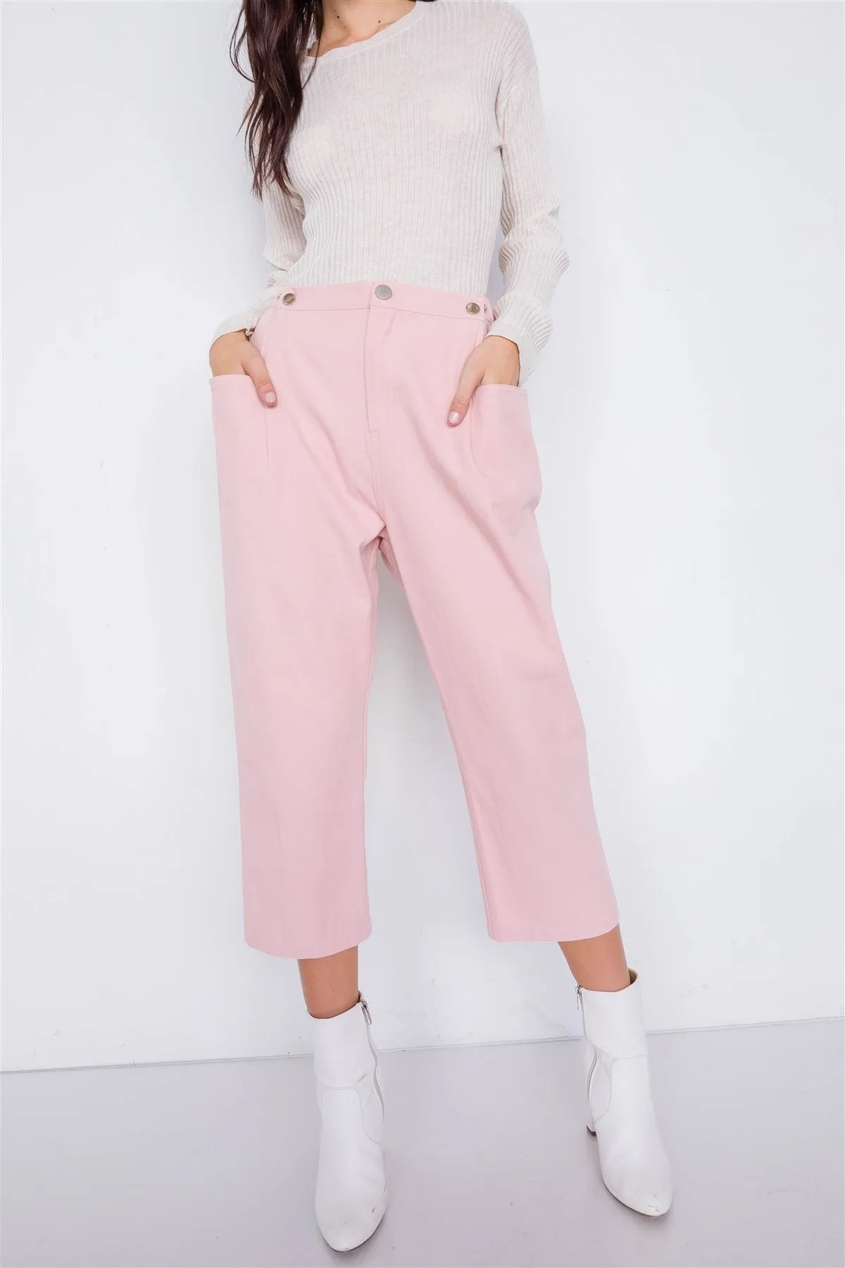 Pastel Chic Solid Ankle Wide Leg Pants