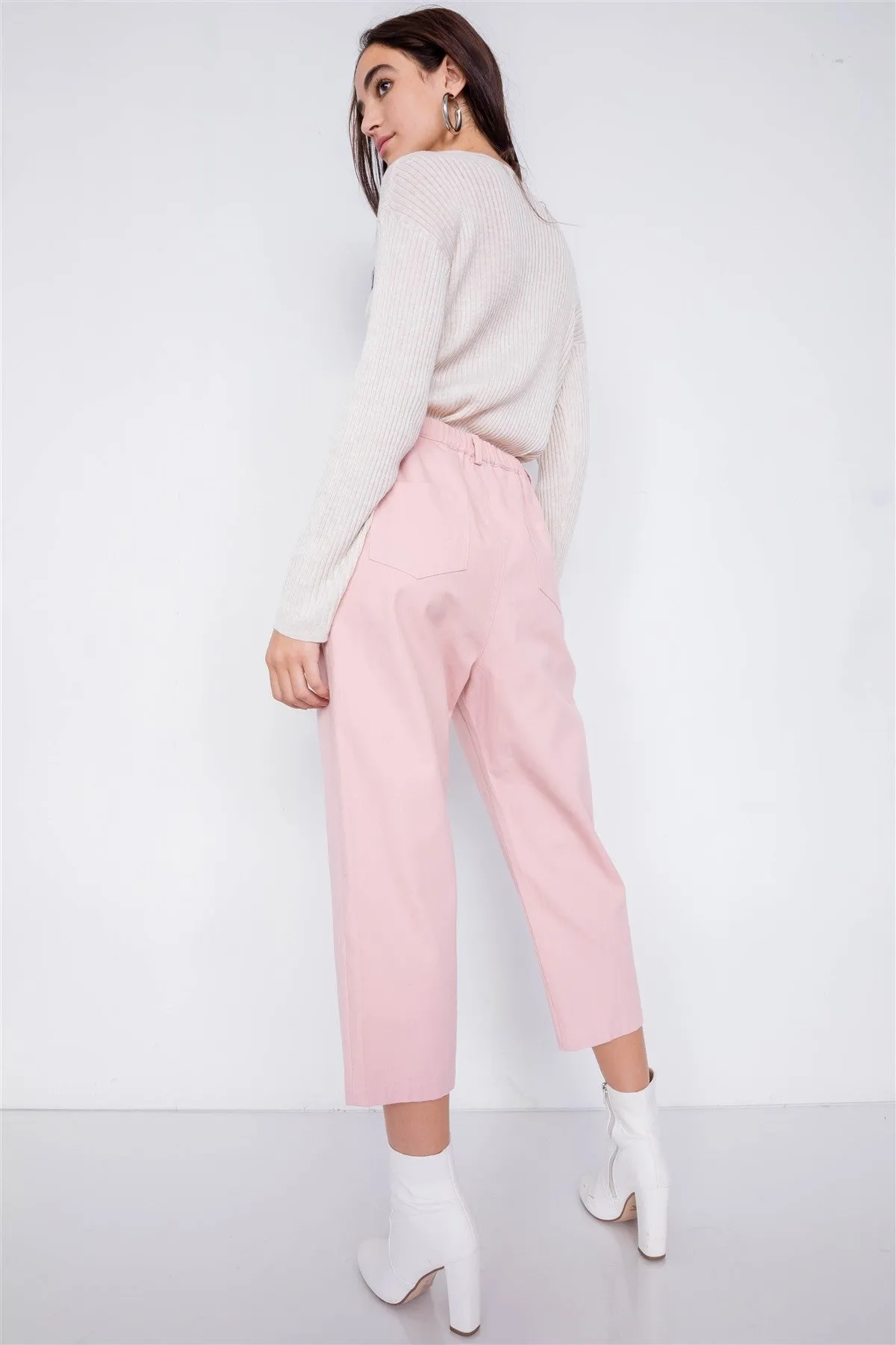 Pastel Chic Solid Ankle Wide Leg Pants