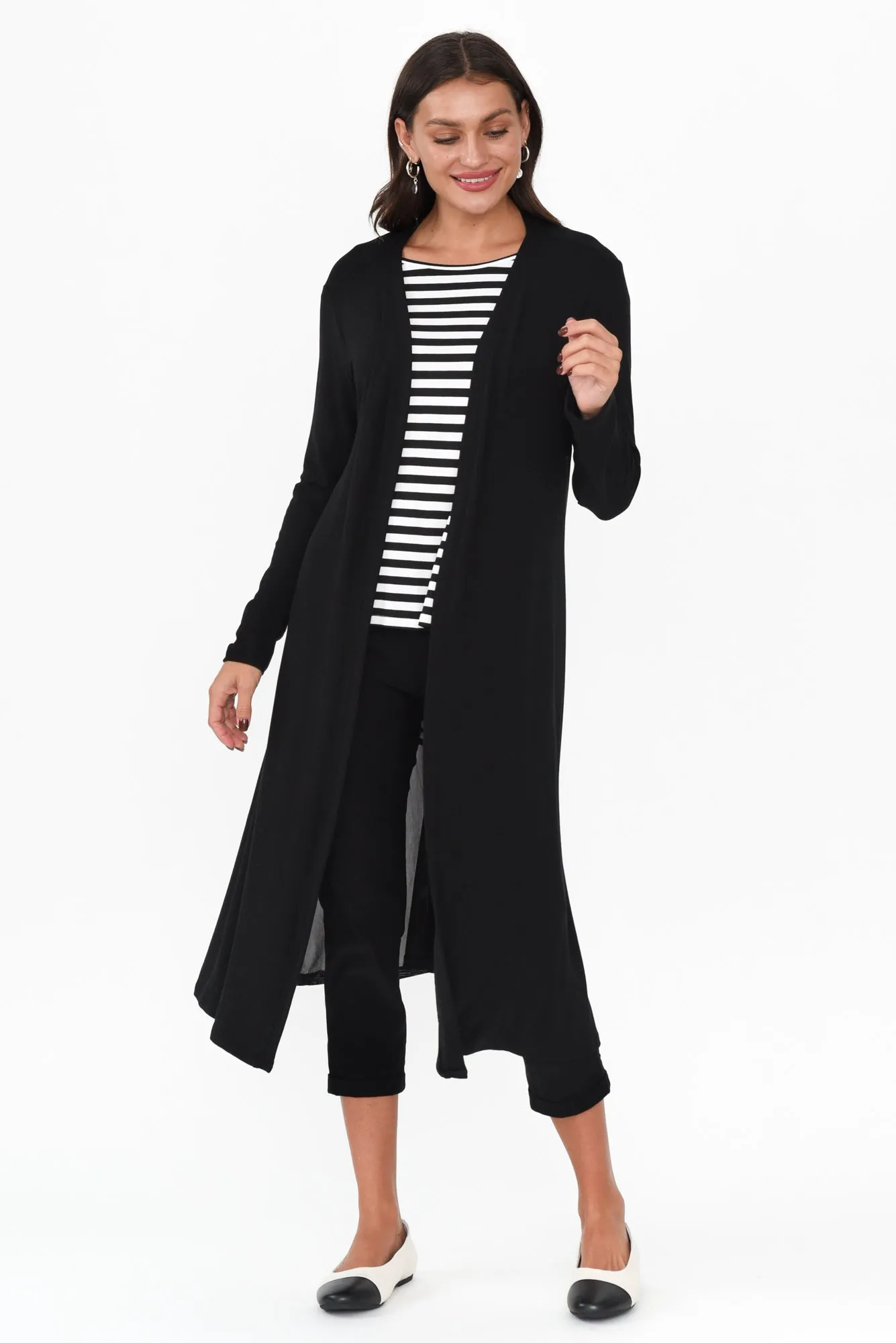 Pearlie Black Longline Cardigan