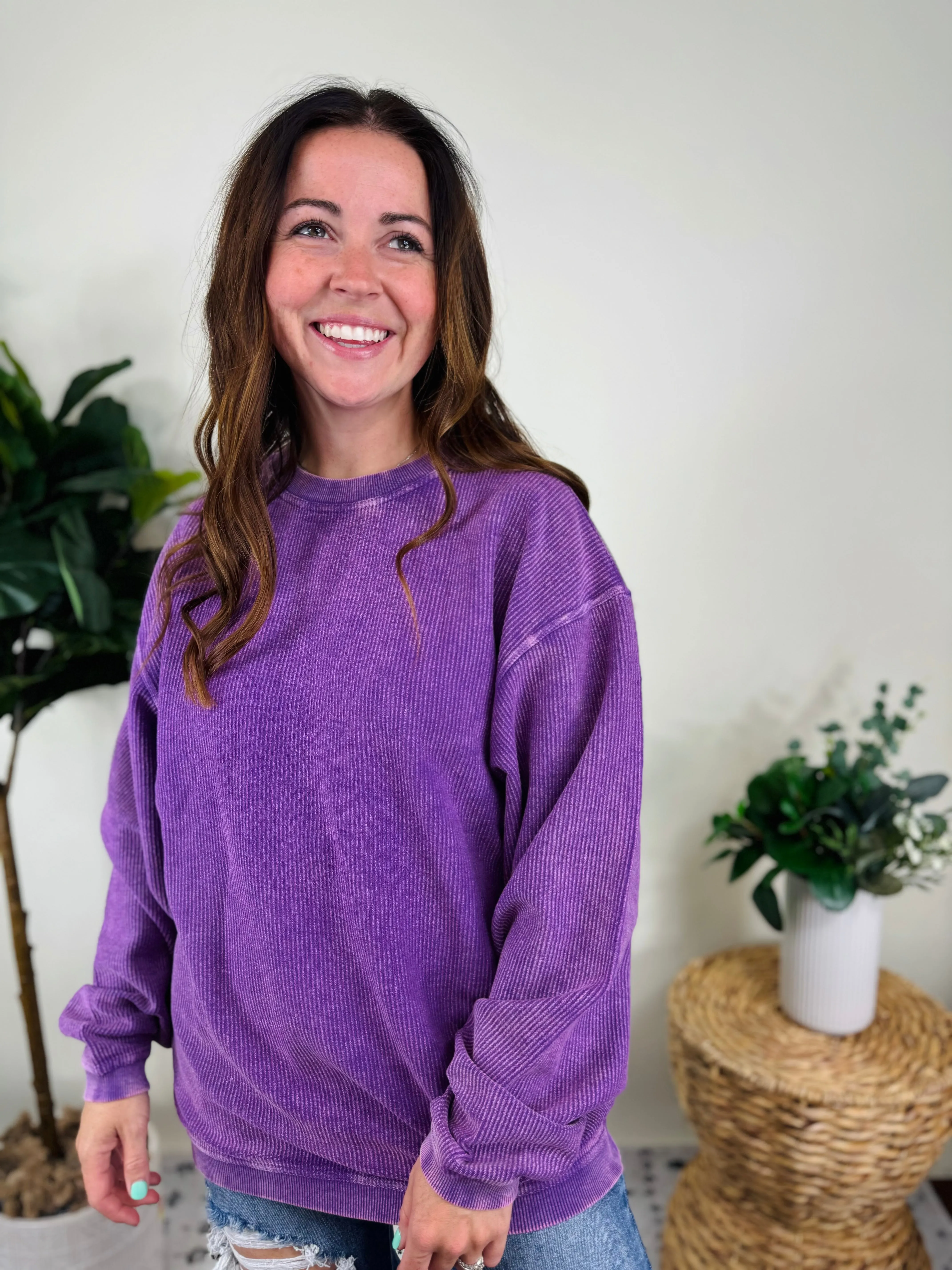 Purple Essential Corded Crew Sweatshirt