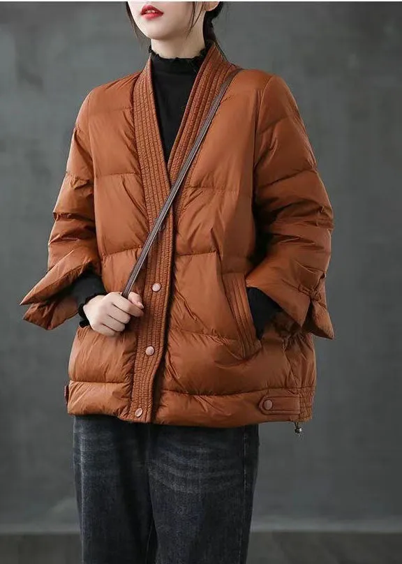 Red  V Neck Button Thick fashion Winter Duck Down Jackets