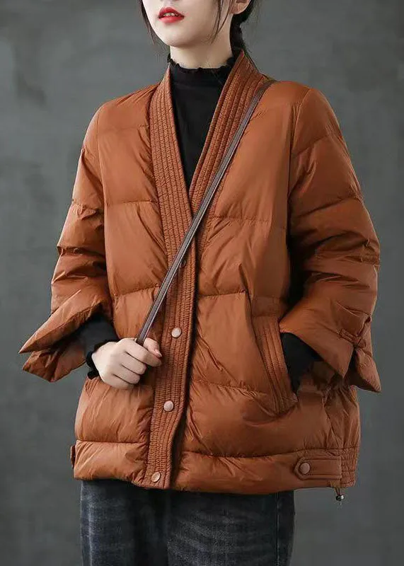 Red  V Neck Button Thick fashion Winter Duck Down Jackets