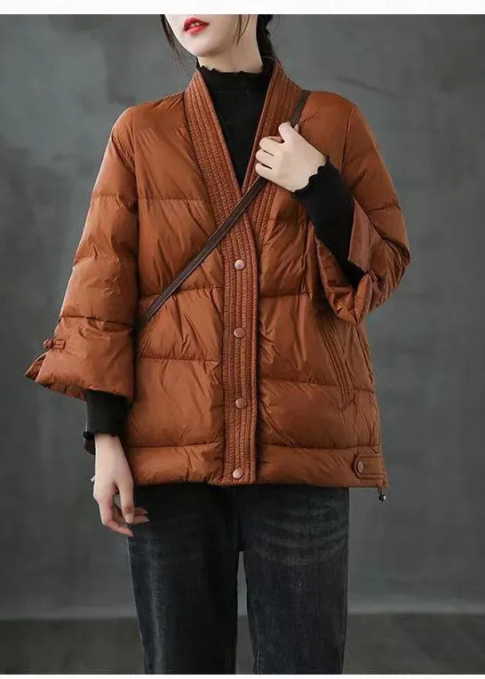 Red  V Neck Button Thick fashion Winter Duck Down Jackets