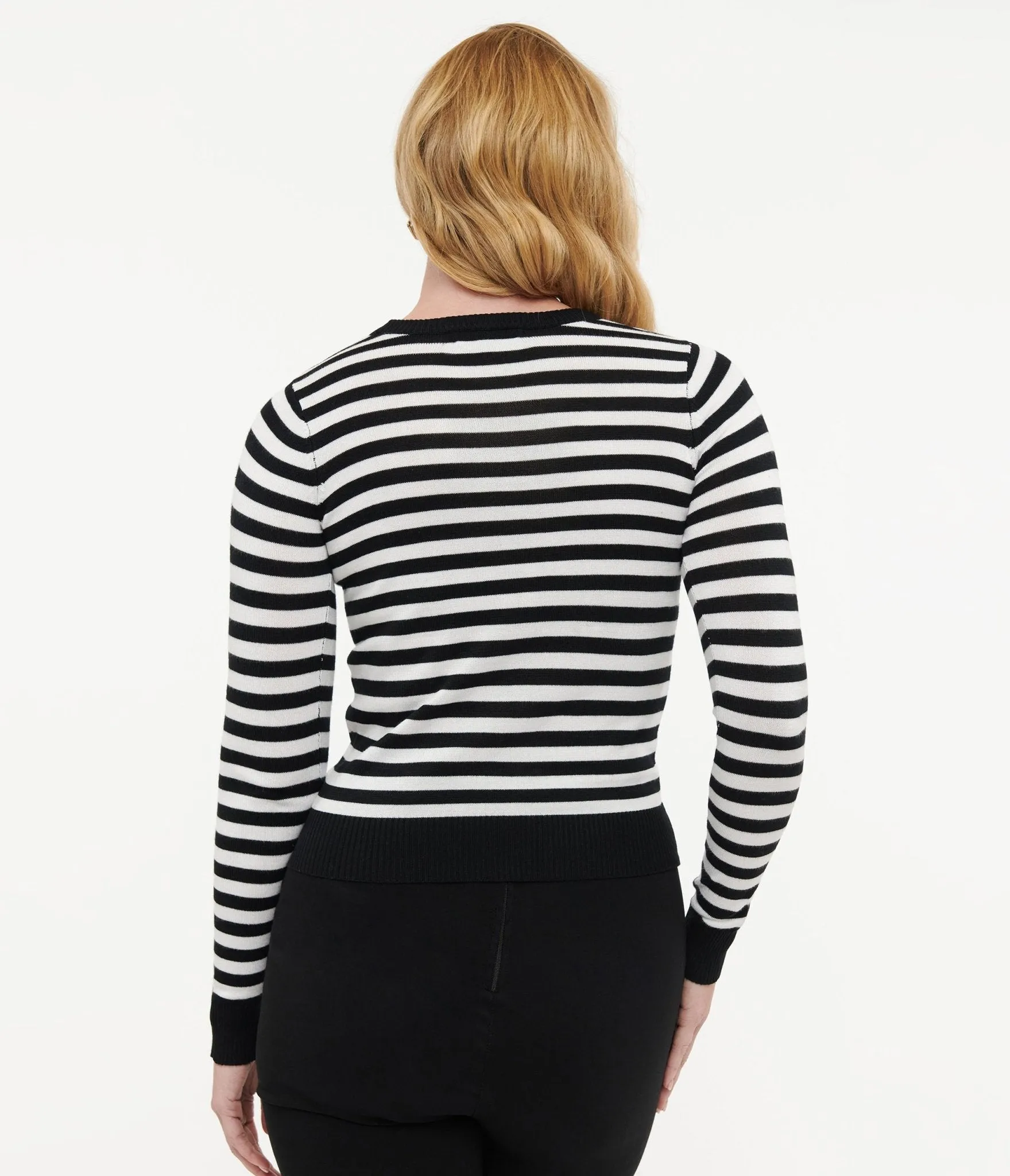 Retro Style Black & White Stripe Long Sleeve Knit Sweater Top