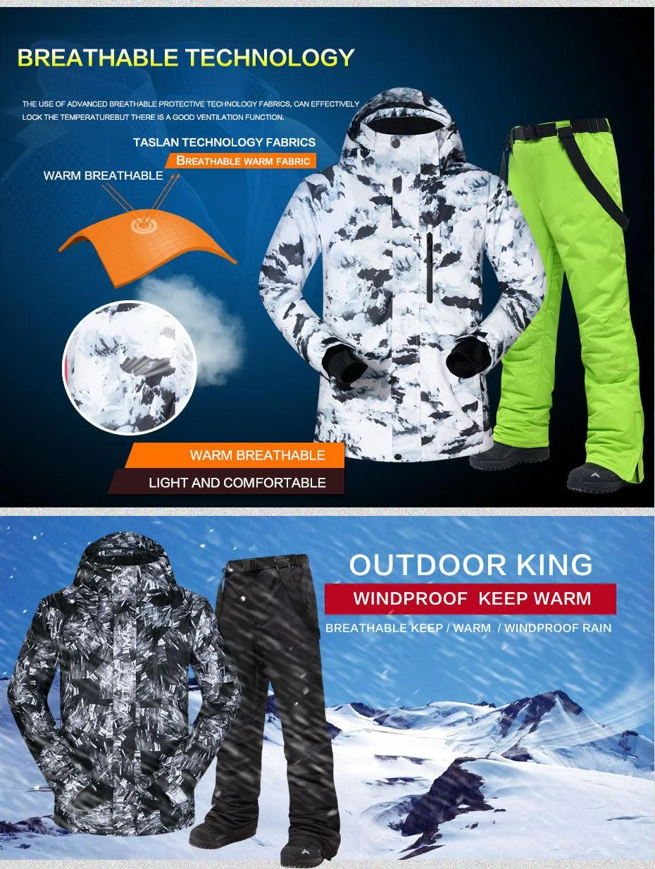 Ski Suit Men Winter -30℃ Warm Windproof