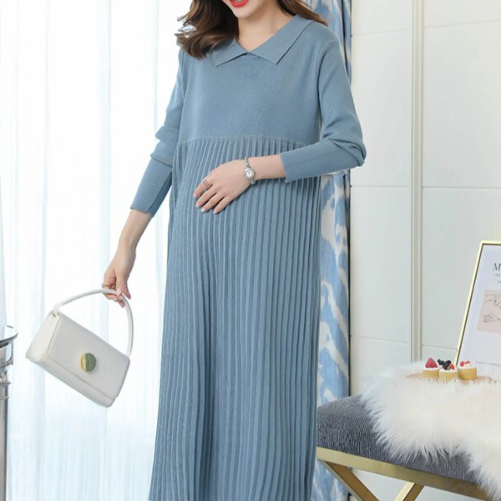 Thick Warm Knitted Maternity Long Dress