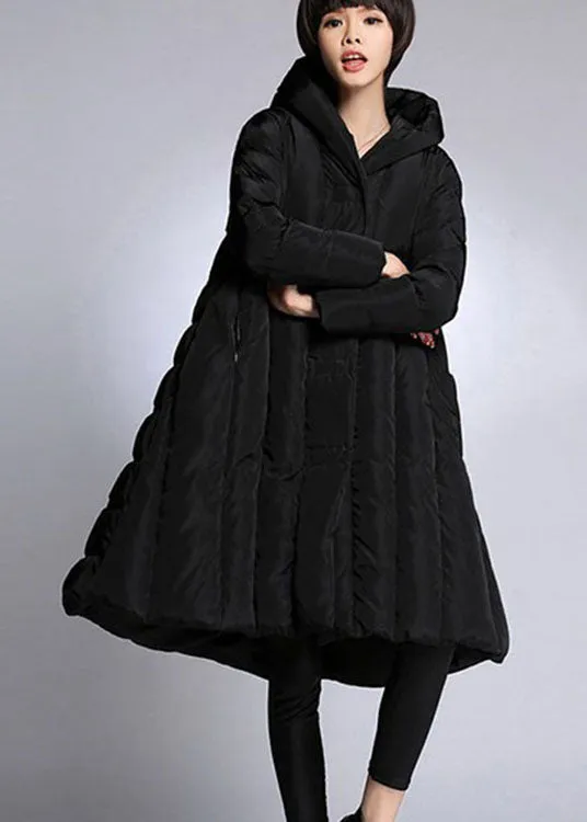 Trendy Black hooded Pockets Winter Duck Down coat