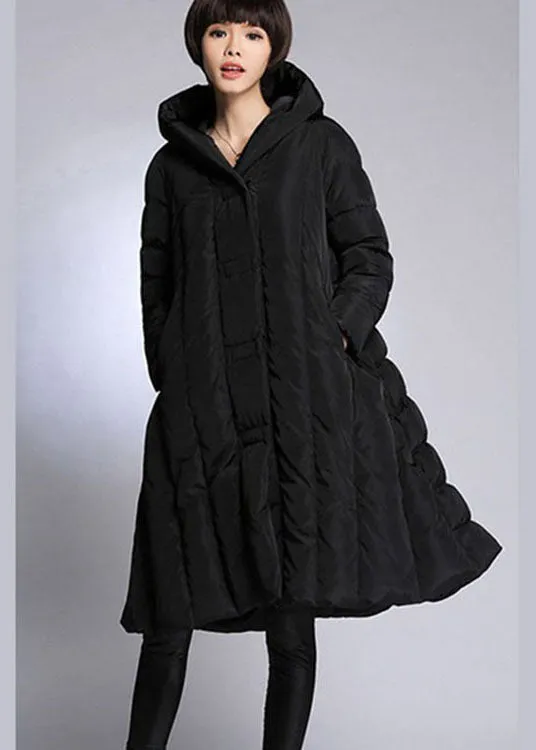 Trendy Black hooded Pockets Winter Duck Down coat