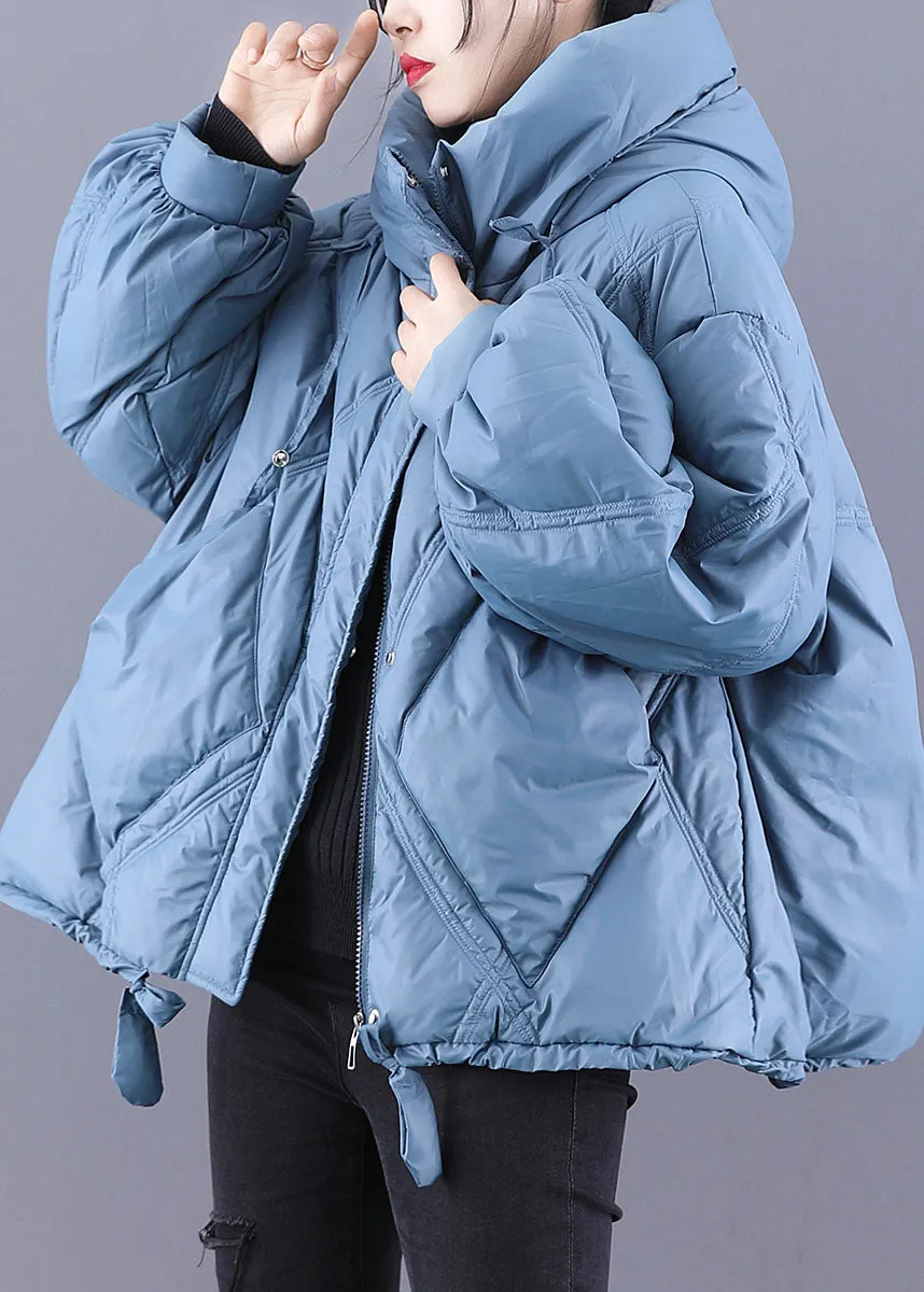 Unique Blue hooded Cloak Warm Winter Duck Down Puffers Coat