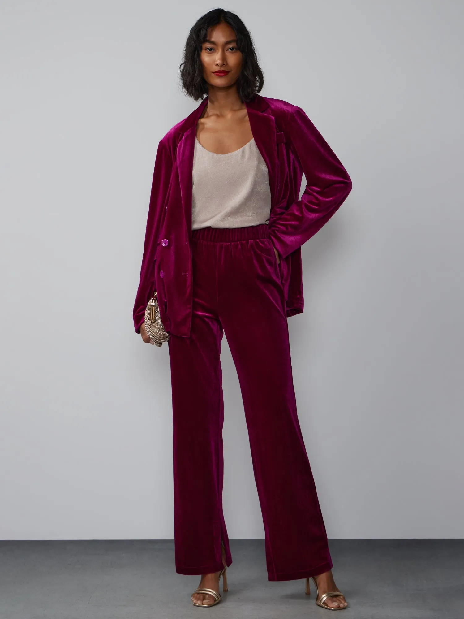 Velvet Mid Rise Side Slit Pant