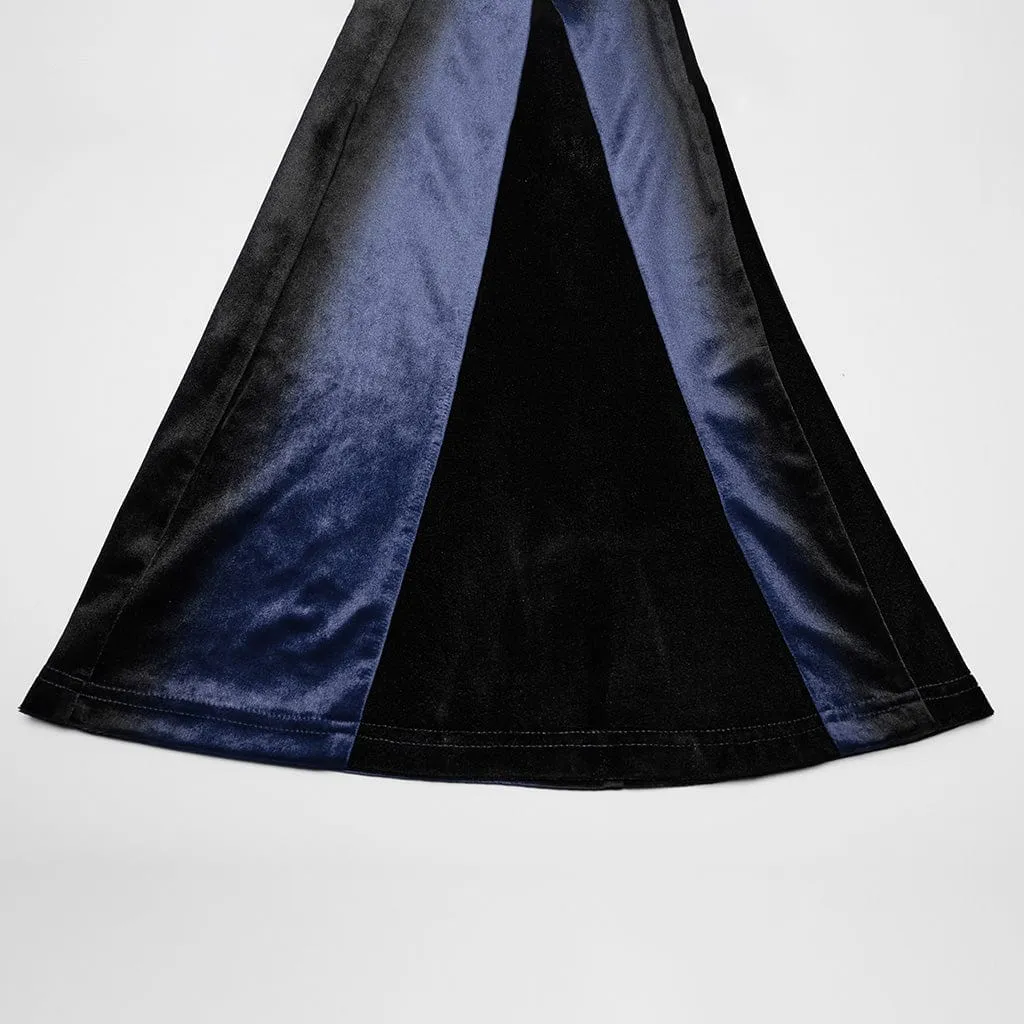 Women's Gothic Contrast Color Drawstring Velvet Flared Pants Blue