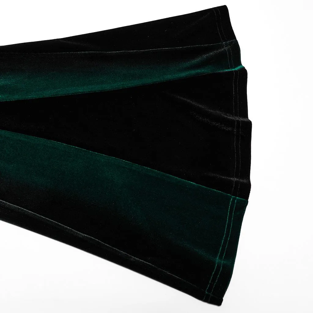 Women's Gothic Contrast Color Drawstring Velvet Flared Pants Green