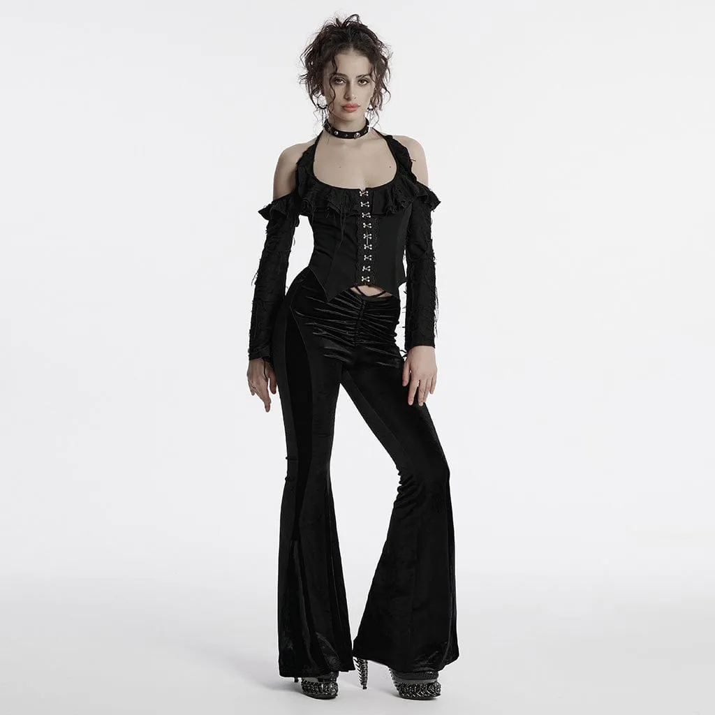 Women's Gothic Drawstring Velvet Flared Pants