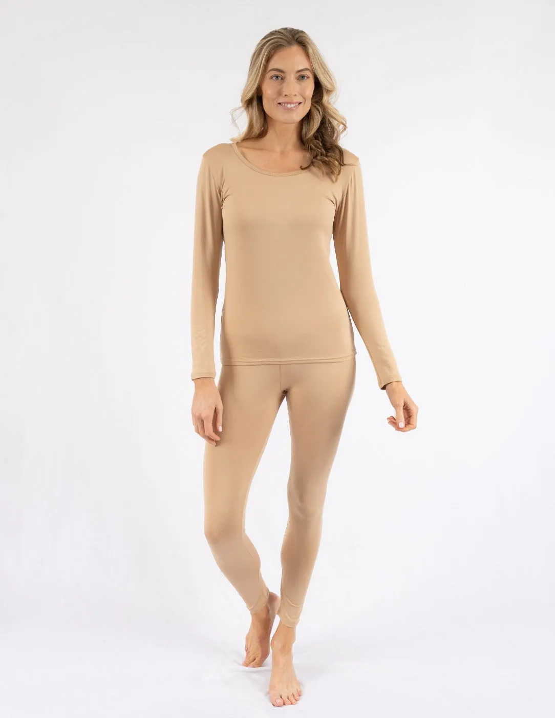 Women's Neutral Solid Color Thermal Pajamas