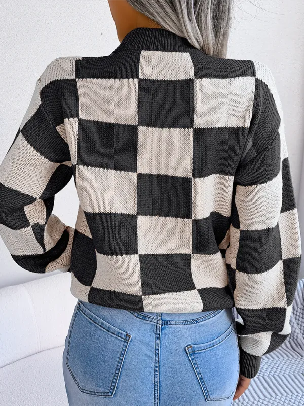 Yin-Yang Checkerboard Knits – Long Sleeve Sweaters