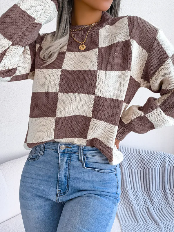 Yin-Yang Checkerboard Knits – Long Sleeve Sweaters