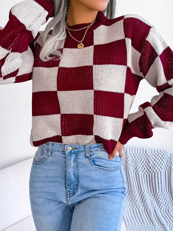 Yin-Yang Checkerboard Knits – Long Sleeve Sweaters