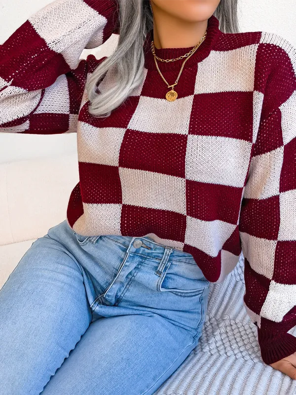 Yin-Yang Checkerboard Knits – Long Sleeve Sweaters