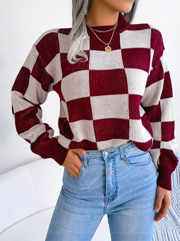 Yin-Yang Checkerboard Knits – Long Sleeve Sweaters