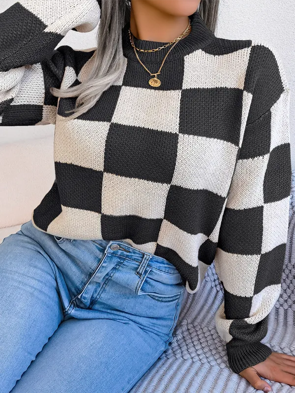 Yin-Yang Checkerboard Knits – Long Sleeve Sweaters