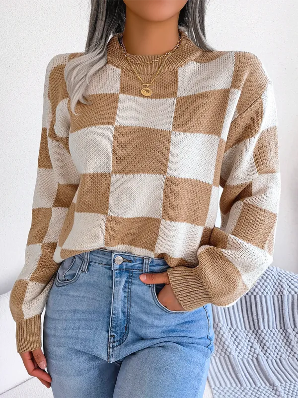 Yin-Yang Checkerboard Knits – Long Sleeve Sweaters