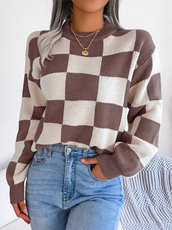 Yin-Yang Checkerboard Knits – Long Sleeve Sweaters