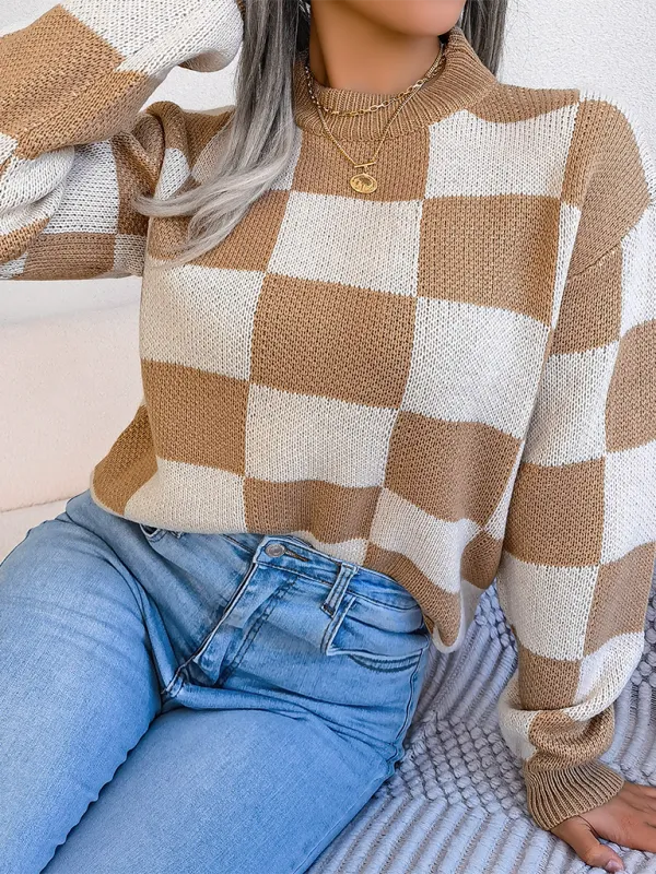 Yin-Yang Checkerboard Knits – Long Sleeve Sweaters