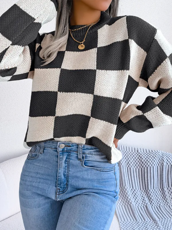 Yin-Yang Checkerboard Knits – Long Sleeve Sweaters