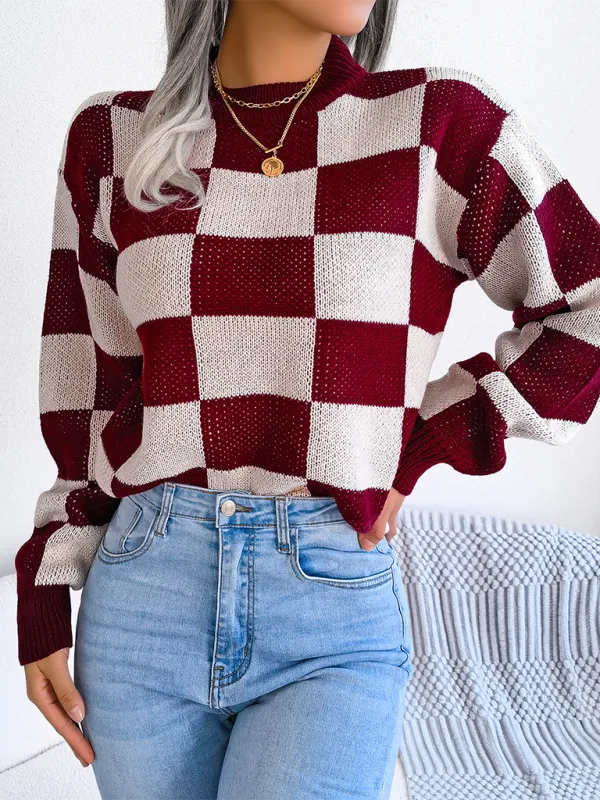 Yin-Yang Checkerboard Knits – Long Sleeve Sweaters