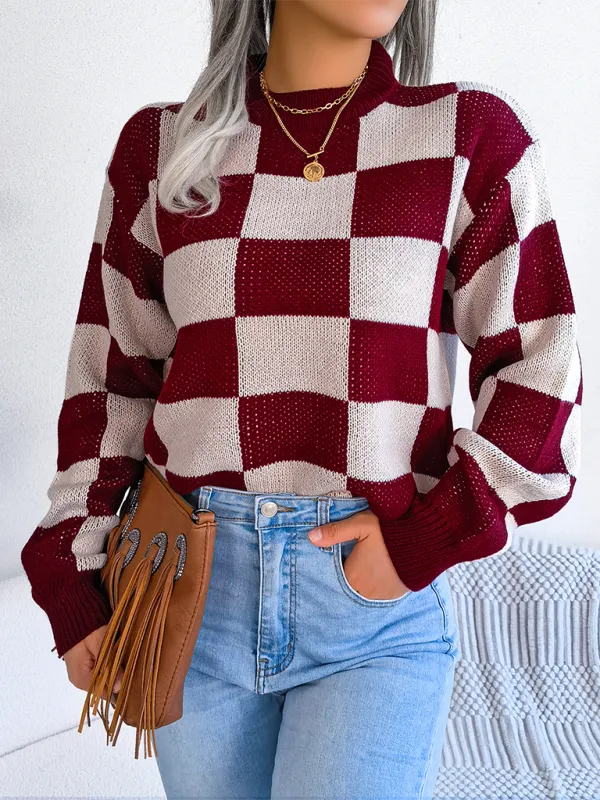 Yin-Yang Checkerboard Knits – Long Sleeve Sweaters