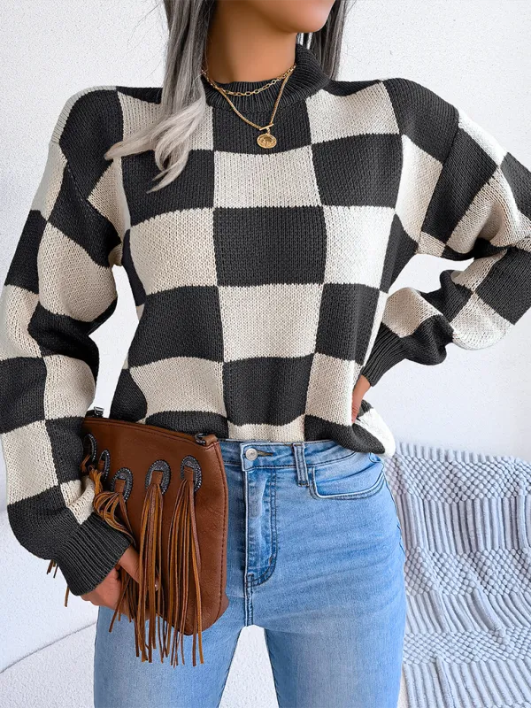 Yin-Yang Checkerboard Knits – Long Sleeve Sweaters